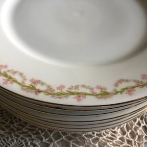 Antique Rudolf Kämpf Grunlas Austria Dinner Plates Garland Drop Pink Floral Gilded 1912-1918
