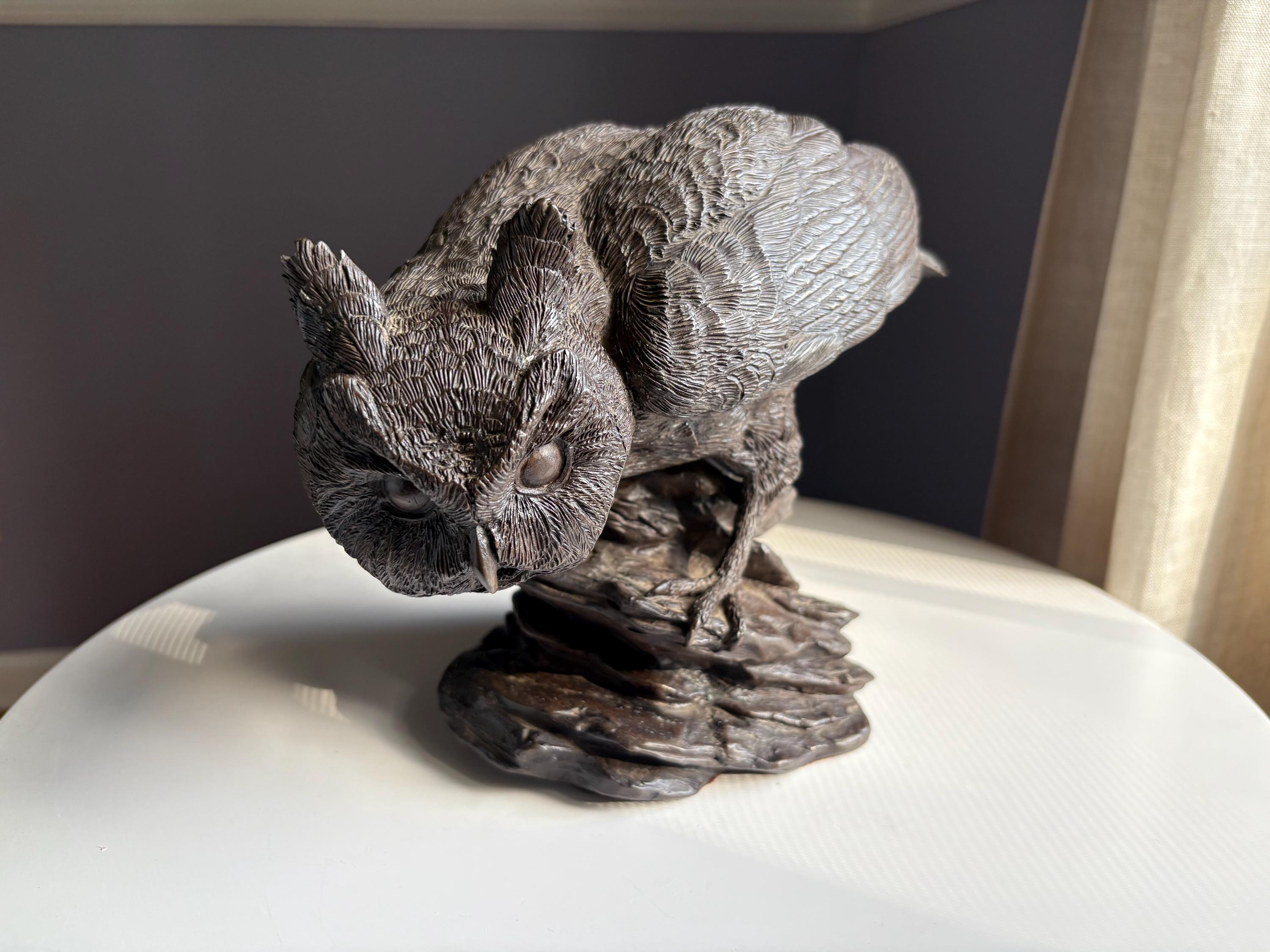 Vintage Michael R. Tandy Bronze Long-Eared Owl Sculpture Heredities Limited England