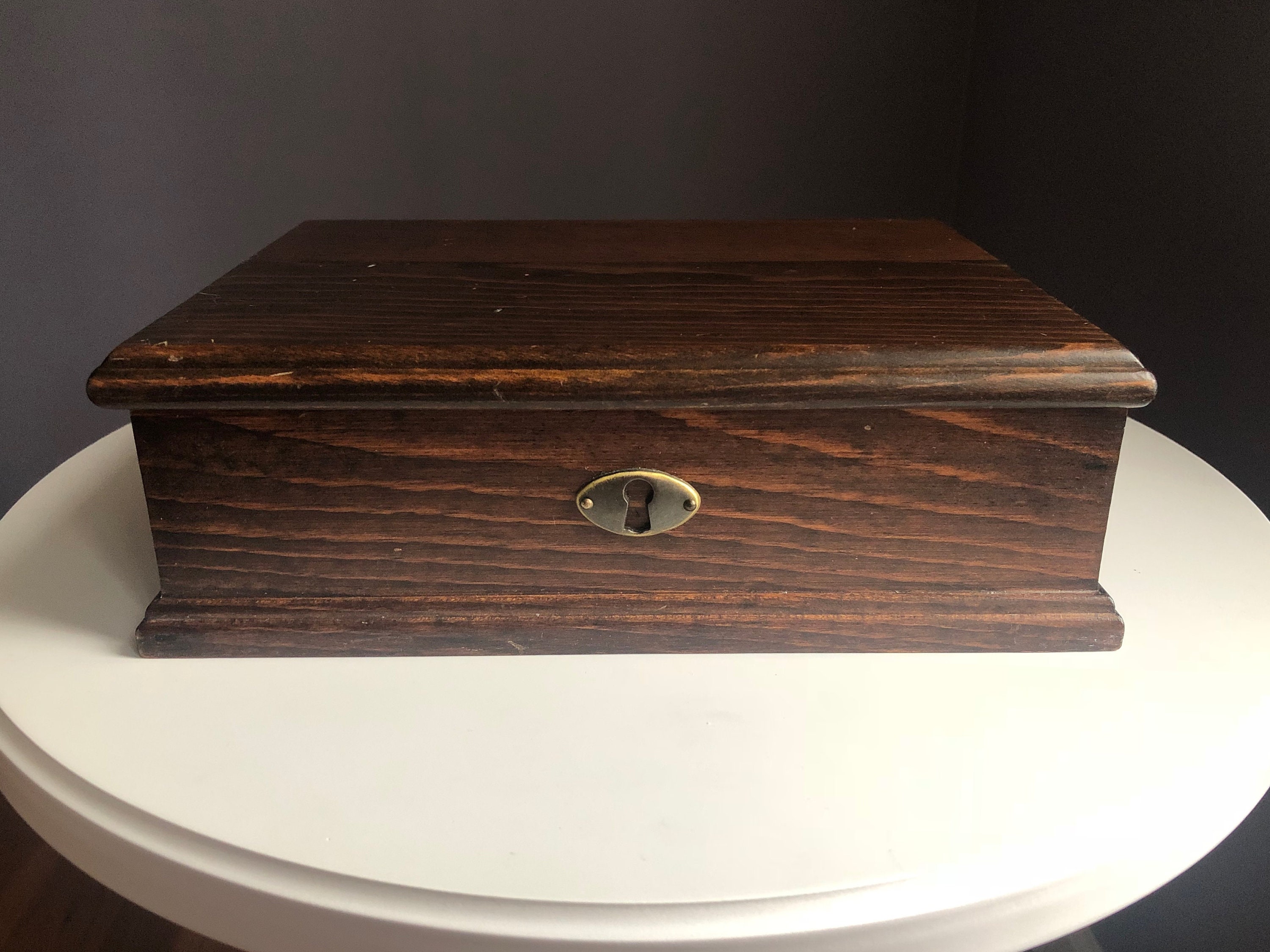 Vintage Dark Oak Wood Jewelry Box Three Mountaineers Inc. Etsy