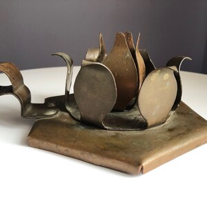 Vintage Copper Lotus Shape Candleholder with Handle