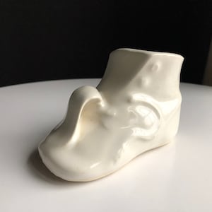 Vintage Morton Pottery Creamy White Baby Bootie Toddler Shoe Planter Vase