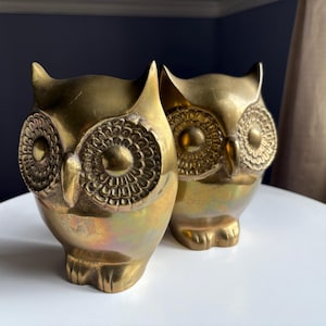Vinage MCM Brass Owl Bookends
