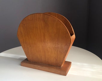 Vintage Wood Vase - Wood Letter Holder - Vintage Handmade Wood Vessel