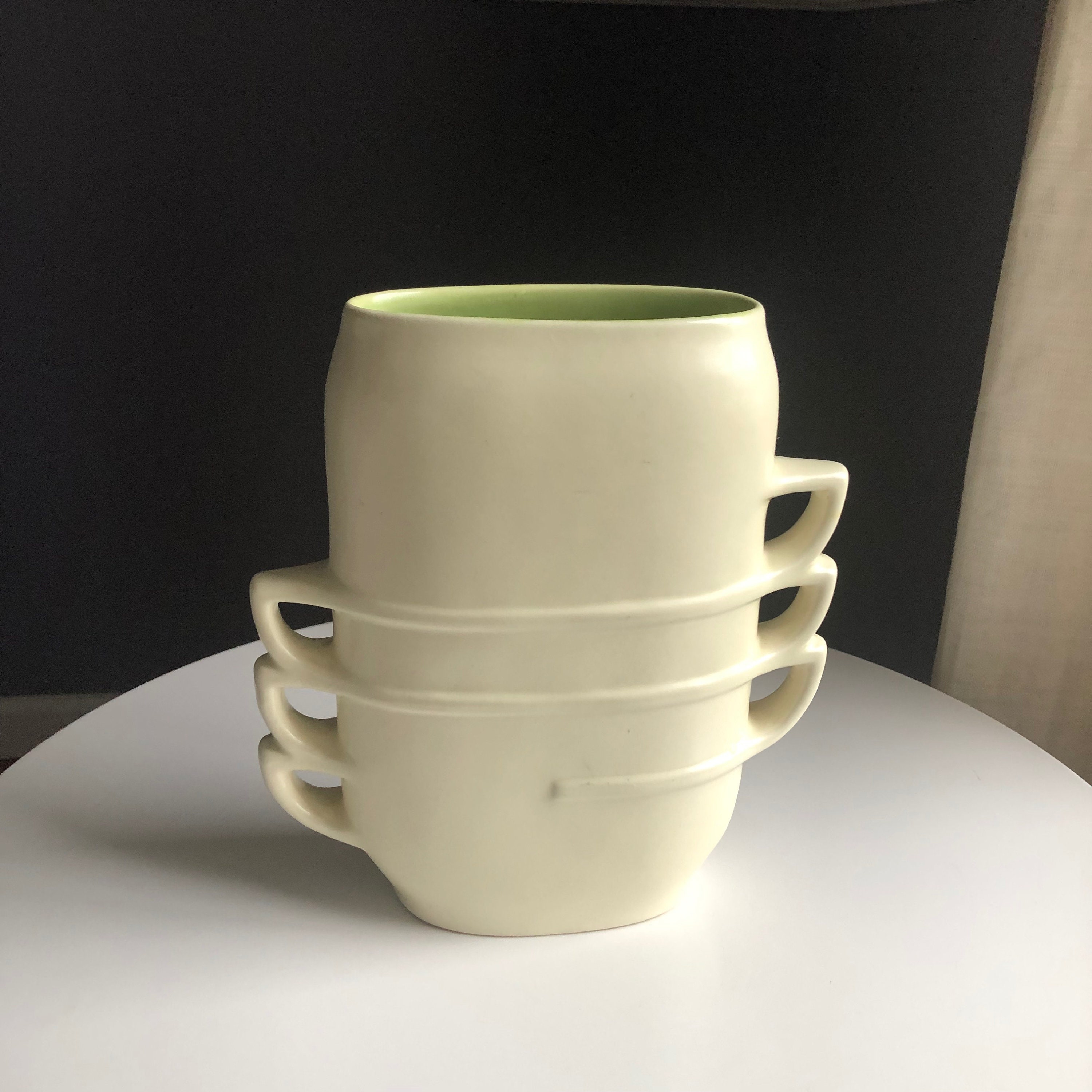 Vintage Redwing Stacked Teacup Vase Satin Matte Offwhite Lime Etsy