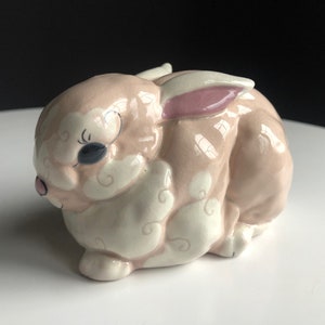 Vintage Pink and White Ceramic Bunny - Bunny Figurine - Baby Bunny