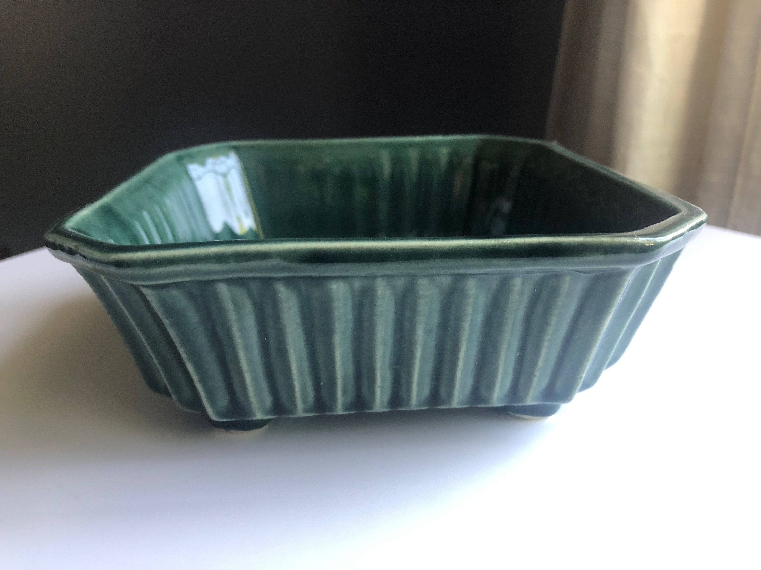Vintage Green Ribbed Low Ceramic Planter USA 6002 - Etsy