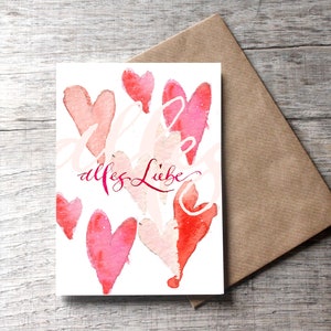 Klappkarte Glückwunsch ALLES LIEBE, Glückwunschkarte mit Umschlag DIN A6, Geburtstags- oder Liebesgrüsse, Kalligrafie, Designpapier