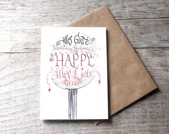 Folding card birthday LOLLI, greeting card with envelope DIN A6, birthday greetings, calligraphy, design paper