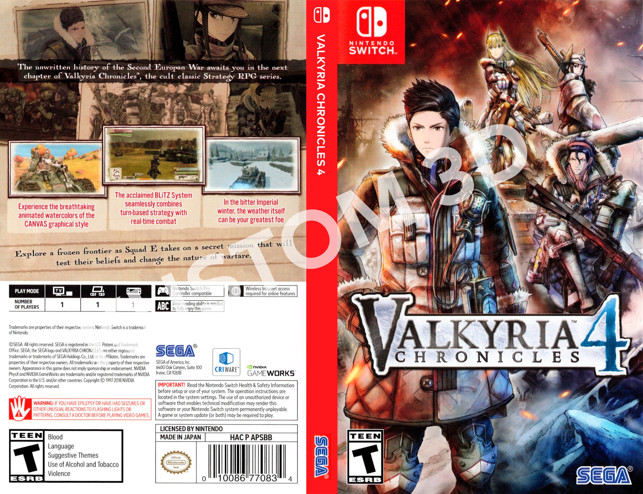 Custom Nintendo Switch Art Cover Valkyria 4 Chronicles Etsy