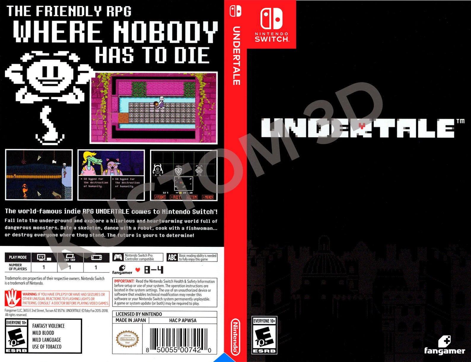 Custom Nintendo Switch Art Cover Undertale Game Case Game Etsy