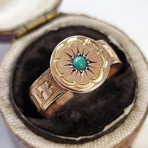 Victorian 9ct Gold Turquoise Mizpah Ring, Hallmarked Birmingham 1876