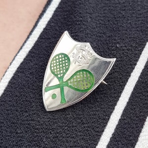 Vintage Sterling Silver Tennis Shield Brooch, Hallmarked London 1954