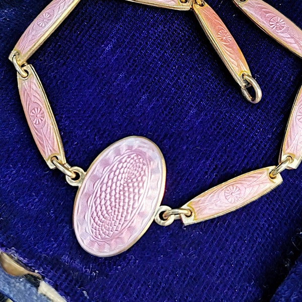 Vintage Silver Gilt & Pink Enamel Bracelet by Aksel Holmsen