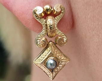 Victorian 9ct Yellow Gold Pearl Articulated Drop Earrings