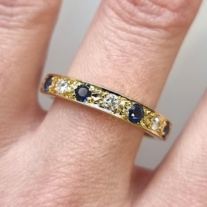 Vintage 18ct Yellow Gold Sapphire and Diamond Half Eternity Ring