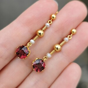 Victorian 15ct Gold Garnet and Pearl Drop Earrings