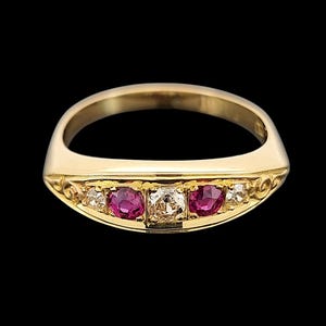 Antique 18ct Yellow Gold Ruby and Diamond Five Stone Ring