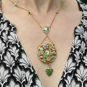 Vintage Silver Gilt Diamond, Pearl & Enamel Floral Necklace