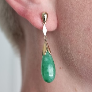 Vintage 9ct Yellow Gold Jade Drop Earrings