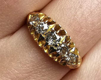 Antique 18ct Gold Diamond Carved Half Hoop Ring, 0.50ct