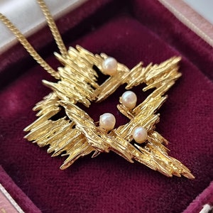 Vintage 9 Karat Gold Abstrakte Perle Anhänger und Kette
