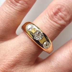 Antique 18ct Gold Old Cut Diamond Three Stone Ring, 0.95ct