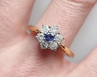 Vintage 18ct Gold Sapphire and Diamond Cluster Ring, 0.50ct