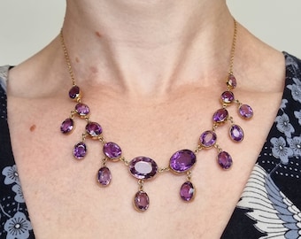 Antique 15ct Gold Amethyst Fringe Necklace