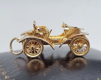 Vintage 9ct Yellow Gold Old-Fashioned Car Charm, Hallmarked Birmingham 1965