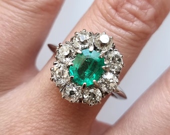Vintage 18ct Gold Emerald & Diamond Cluster Ring, 2.00ct