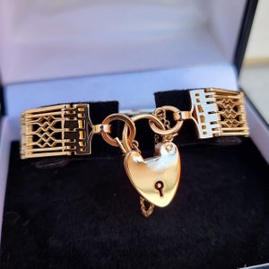 Vintage 9ct Gold Gate Bracelet with Heart Padlock, 24.4 grams