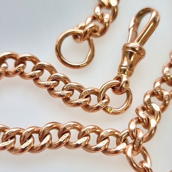 Antique 9ct Rose Gold Curb Link Albert Bracelet w… - image 2