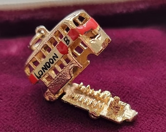 Vintage 9ct Yellow Gold London Bus Charm, Hallmarked 1973