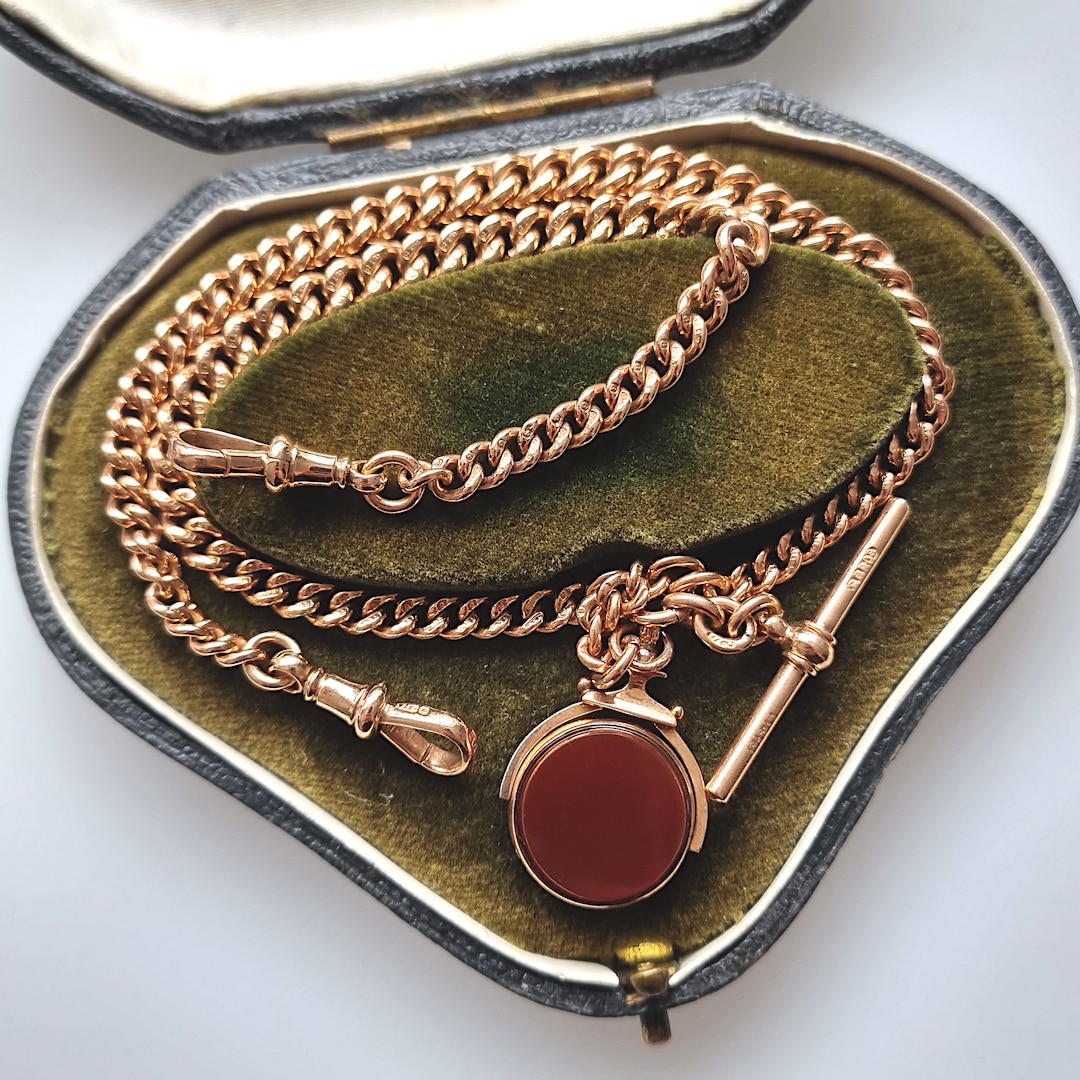 Art Deco 9ct Rose Gold Albert Chain With Swivel Fob and T-bar ...