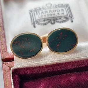 Vintage 9ct Gold Oval Bloodstone Cufflinks