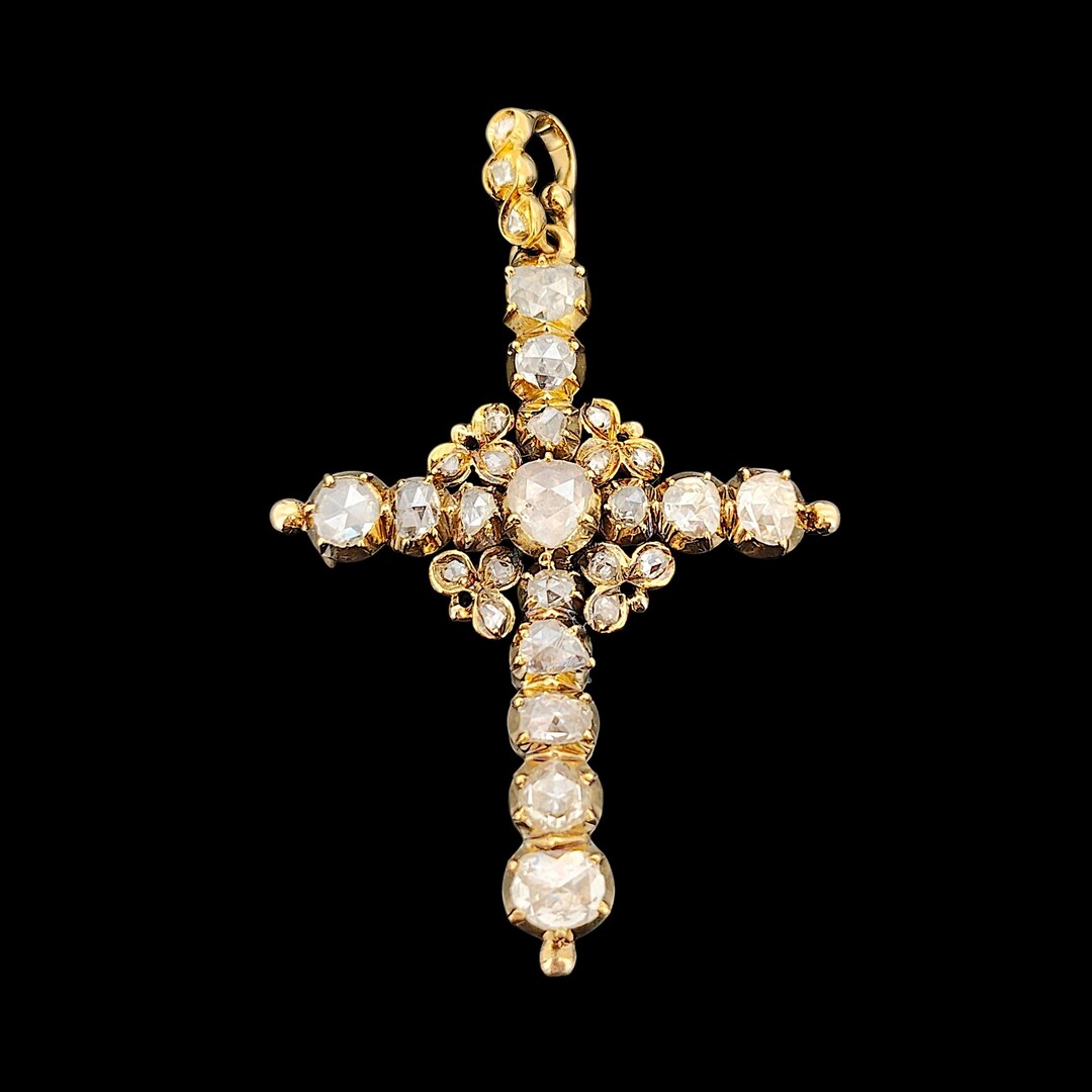Antique 18ct Yellow Gold Rose Cut Diamond Cross Pendant - Etsy
