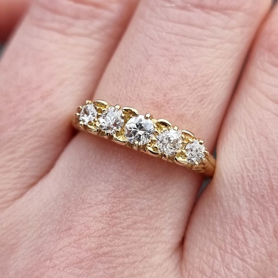 Antique 18ct Yellow Gold Five Stone Old Cut Diamond Ring, 0.65