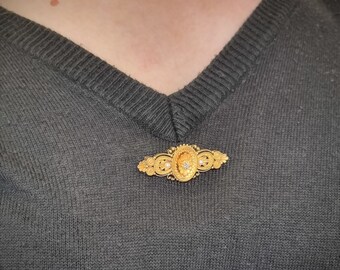 ビクトリア朝様式の15カラットイエローゴールド、ダイヤモンドとパール