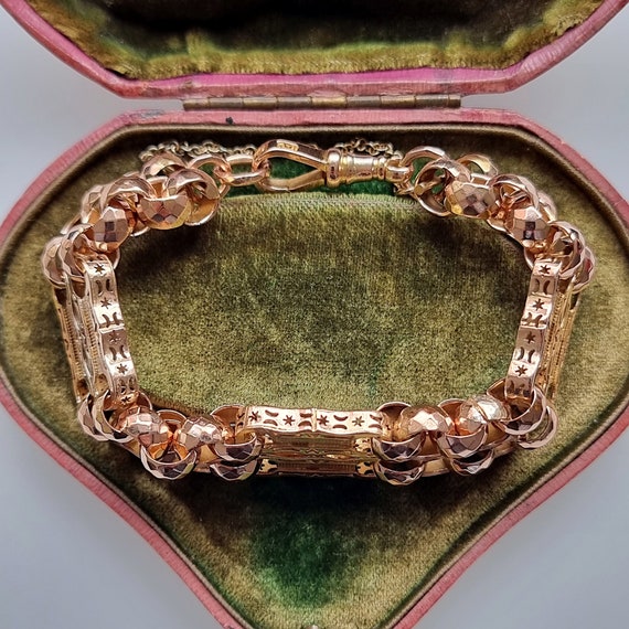 Antique 9ct Rose Gold Two Row Bracelet 26.8 Grams 