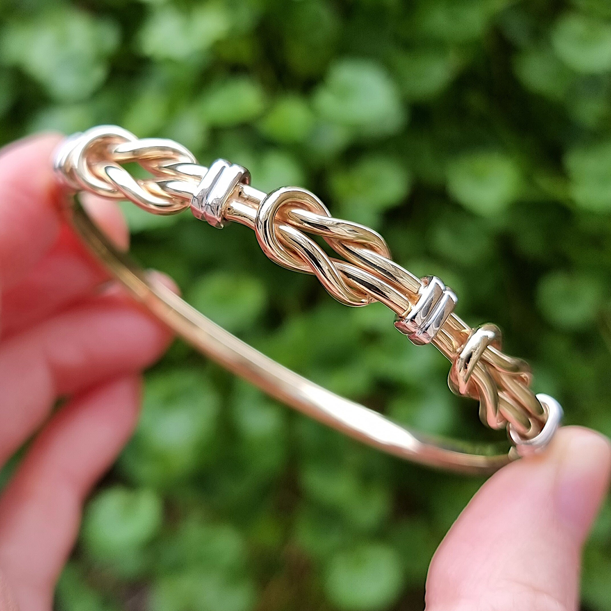 9ct Yellow White Gold Knot Bangle Etsy