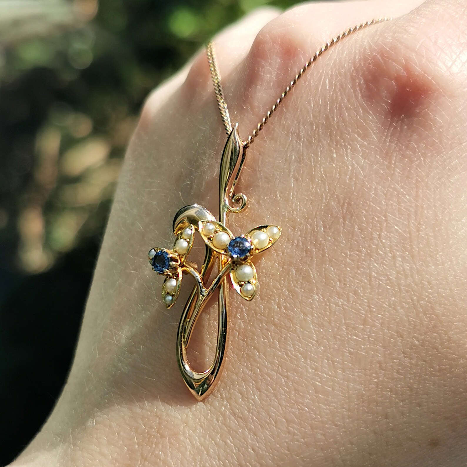 Antique 15ct Gold Sapphire & Pearl Pendant | Etsy