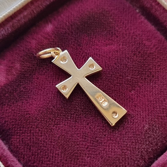 Vintage 9ct Gold Diamond Cross Pendant - image 2