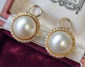 Vintage 18ct Gold Mabé Pearl and Diamond Clip-On Earrings