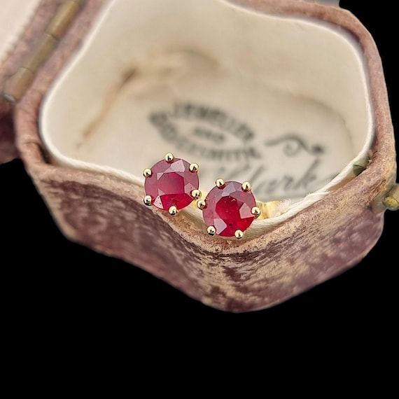 18ct Yellow Gold Ruby Solitaire Stud Earrings - image 1