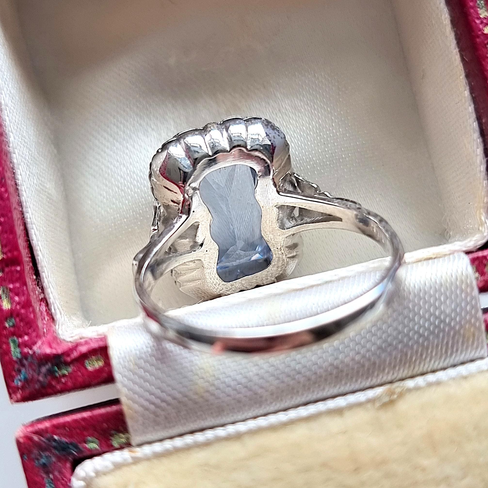 Bague Cocktail Or Blanc 18k Avec Spinelle Bleu Synthétique 4,00 Carats - Taille 51, Occasion, Sans Marque