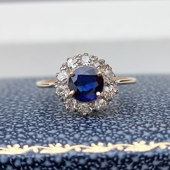 Sapphire diamond deals cluster ring antique