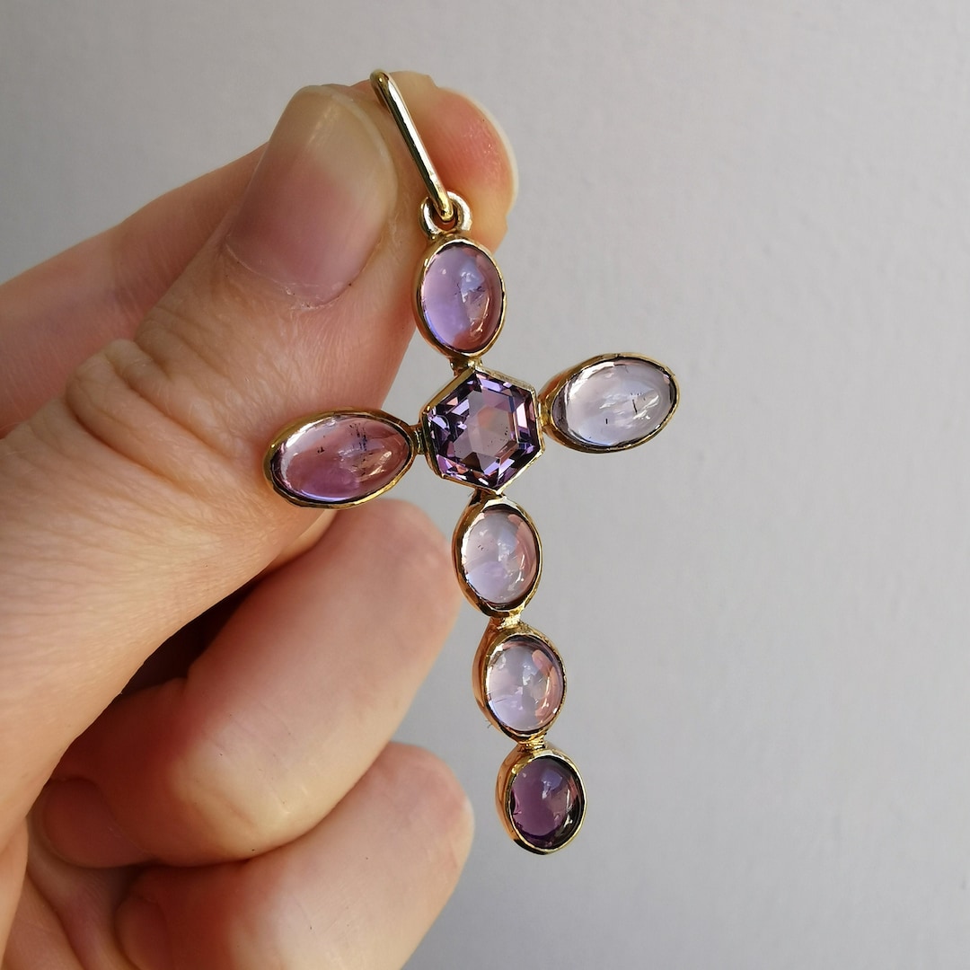 Gold amethyst cross pendant best sale