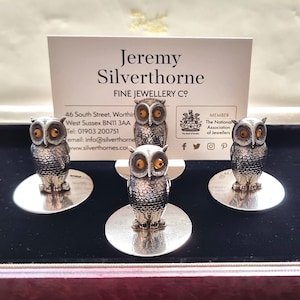 Titolari di segnaposto Sampson Mordan Owl in argento sterling edoardiano