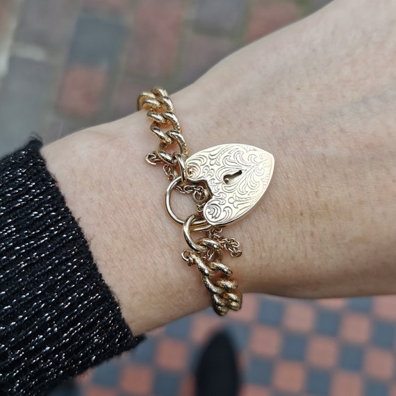Vintage 9ct Gold Charm Bracelet with Heart Padlock