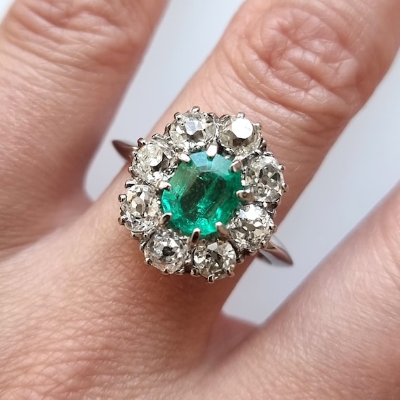 Vintage 18ct Gold Emerald Diamond Cluster Ring 2.00ct Etsy